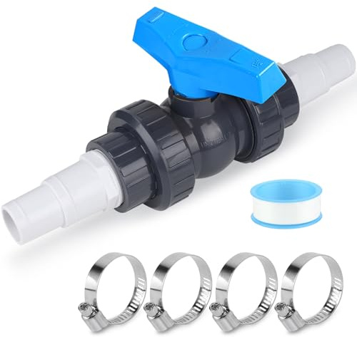 SWAWIS Absperrhahn Pool 32-38mm Pool Ventil Absperrventil PVC Kugelhahn | 1 1/2(50mm) Poolschlauch Verbinder Poolventil Ventil Kugelventil Kugelhahn mit Schlauchverbinder
