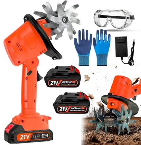 Motozappa senza fili da 21 V per giardinaggio, motozappe elettriche e coltivatori, rotavatore a batteria, scarificatore da giardino per prati, 360 giri/min, larghezza di lavorazione 12,7 cm
