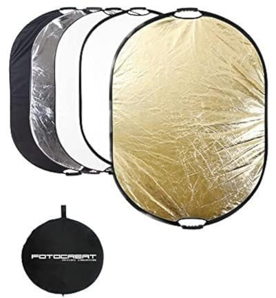 FOTOCREAT Portable 5-in-1 Oval 60”X80”/150X200cm Reflector Translucent Professional Collapsible Multi-Disc Light Reflector with Handles Silver, Black, Gold, White Surface for Photography Photo Studio