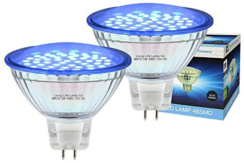 Long Life Lamp Company 2 x 12v LED MR16 Blue 3w Low Voltage Spot Light Bulb GU5.3