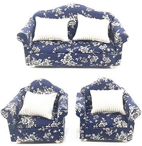 EatingBiting 1:12 Puppenhaus Miniaturmöbel Sofa 1 Doppelsofa + 2 Einzelsofas 3-teiliges Set Wohnzimmer 1:12 Puppenhaus Miniaturmöbel Einzelsofa Stuhl