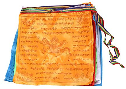 NUOBESTY Buddhistische Fahnen Gebetsfahnen Windpferd Kalachakra Lungta Hängen Dekorative Fahnen Banner Buddhismus Zubehör