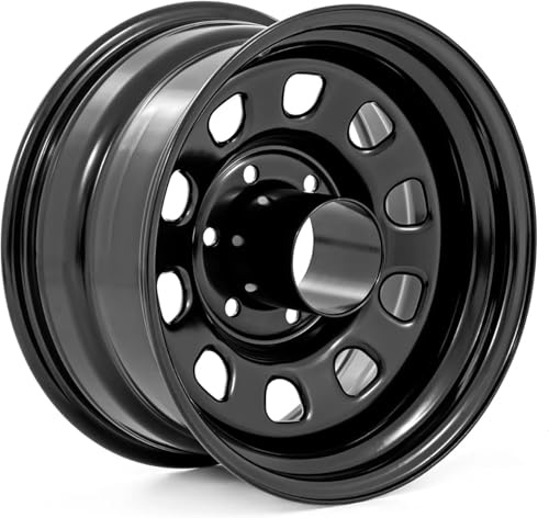 Rough Country Black Steel Wheel - 16x8, 5x5.5 Bolt Pattern, -12mm Offset, 4.25 Centerbore, 4.5 Backspacing, Heavy-Duty D-Window Off-Road Rim for Trucks & Jeeps