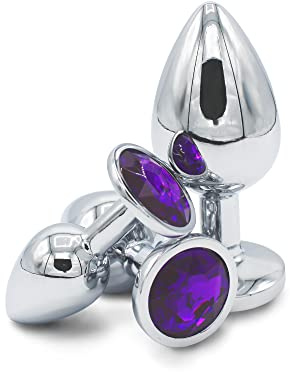 Plug Anale Set di 3 Piccolo/Medio/Grande - Sex Toy Anali per Uomini e Donne, Buttplug in Metallo, Dilatatori Comfort e Sicurezza, Sex Toys Coppia Colore Viola