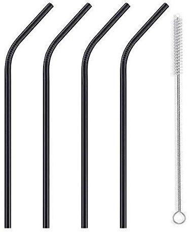 REQUISITE NEEDS 4 x Reusable Colourful Drinking Bent Metal Straw (Black)