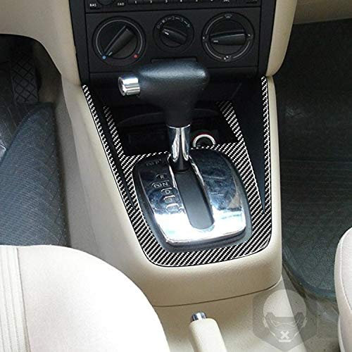 RRX Kohlefaserzubehör, 3-teiliges Set für Getränkehalter und Rahmen, wasserdicht, rund, schwarz, übliche Größe, Dekoration für Golf 4 MK4 1999-2004, automatischer / manueller Schalthebel (LHD)