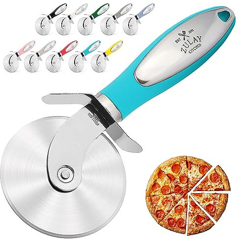 Zulay Kitchen Large Pizza Cutter Wheel - Premium Stainless Steel Pizza Slicer - Easy to Clean & Cut Pizza Wheel - Super Sharp, Non-Slip Handle & Dishwasher Friendly - Teal