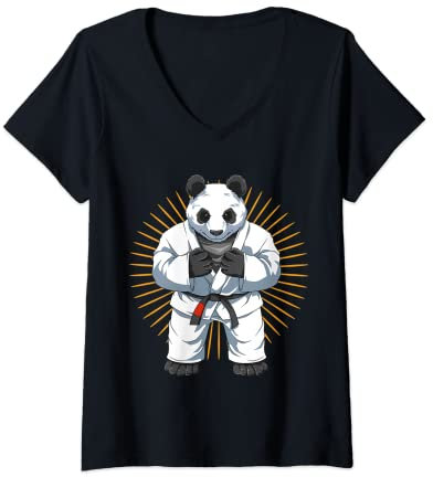 Damen Panda im Gi - Brazilian Jiu-Jitsu und BJJ Geschenk T-Shirt mit V-Ausschnitt