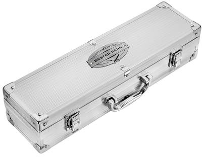 AMAVEL Grillkoffer aus Edelstahl mit Besteck und Gravur Grillmeister & Bester Papa, Pfannenwender, Gabel und Grillzange, Geschenke zum Vatertag, Männergeschenke