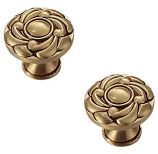 CcHhyyt 2 Stück Vintage Messing Schrankknöpfe Blumenmuster Antik Möbelknöpfe Metall Retro Gold Möbelgriff Schubladenknöpfe Türgriffe Knöpfe für Küchenschrank,Schublade,Schrank,Kommode (34mm, Gold)
