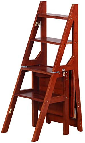 Silla De Escalera Plegable 2 En 1 De Madera De Pino Macizo, Taburete Convertible Para Biblioteca (Color: C, Tamaño: 46x37x90CM)