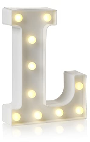 Auraglow LED Leuchtschild Buchstabe L, Batteriebetriebene Partydeko | Warmweiß Acryl Design, Wandmontage oder freistehend, 4 Stunden Timer, für Geburtstag, Hochzeit und Feiern