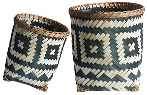 Yardwe 2pièces Panier à Woven Bambou Panier De Rangement Pour Maison Conteneur Décoratif Pour Fleurs Design Naturel Pour Bureau Et Salon