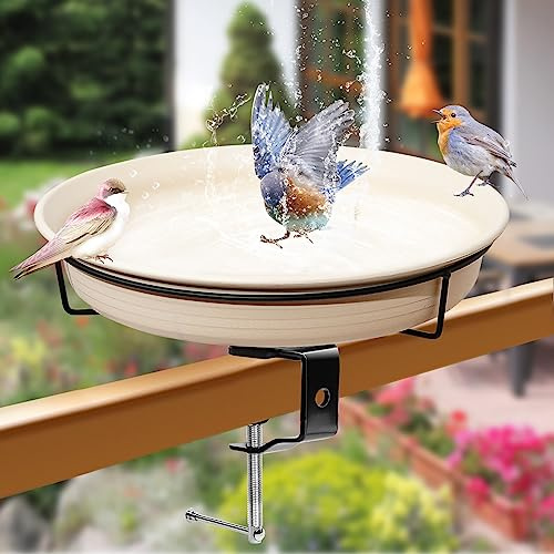 AUHOKY Baignoire pour Oiseaux de 28,9 cm, Balustrade de Balcon, Bain d'oiseaux Non chauffé, Pince Amovible pour Baignoire d'oiseaux, clôture Amovible (Blanc)