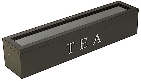 Small Wooden Tea Bag Storage Box 6 Compartment Wood Tea Bag Countertop Divided Storage Container for Beverage Individual Packets (Black)