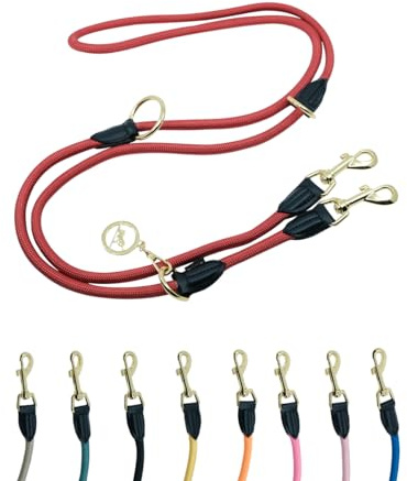VELVETIER Hundeleine 3 m Milano (Rot), 3-Fach verstellbar, Paracord | Leicht und robust, goldener Karabiner, Handschlaufe, als Führleine oder Umhängeleine, für alle Hundegrößen