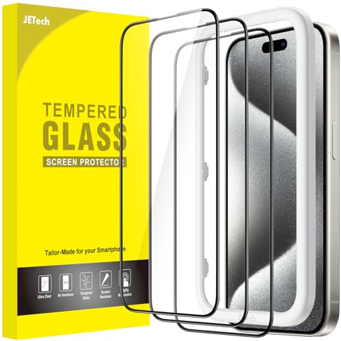 JETech Pellicola Protettiva Completa per iPhone 15 Pro, 3 Pezzi | Vetro Temperato Bordo Nero, Strumento Installazione Facile, HD Trasparente, Compatibile con Custodie