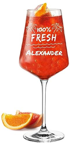 Aperol Spritz con nome, 560 ml, con incisione personalizzata, idea regalo per uomini, bicchiere per aperitivo, prodotto in Germania, regalo per compleanno e anniversario, motivo 100% Fresh