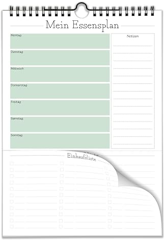 SMETCRAFT - Menüplaner zum Aufhängen mit Einkaufsliste zum Abreißen / 52 Seiten für 1 komplettes Jahr/Platz für Notizen / A4-Format - Speißeplan für die ganze Woche. Geeignet für Familie, WG's