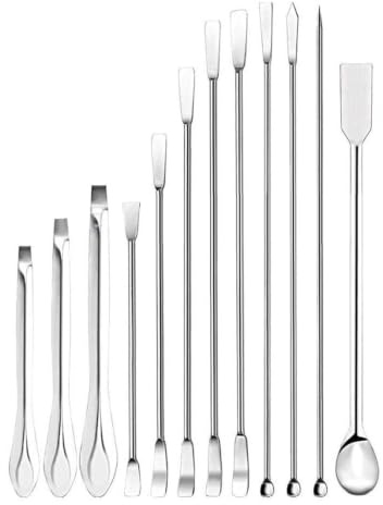 Set 12 spatole reagente in acciaio inox 304, per laboratori, farmacia, campionamento, con manico lungo e punta fine