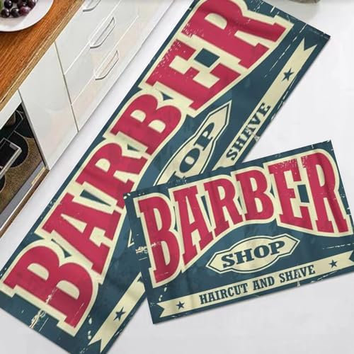 EKSED Lot de 2 Tapis de Cuisine antidérapants,Beard Barber Hipster Haircut and Shave Vintage Barbershop Retro Ol,Résistant à la poussière Tapis de Cuisine,Tapis de Sol pour l'intérieur,40x60+40x120 cm