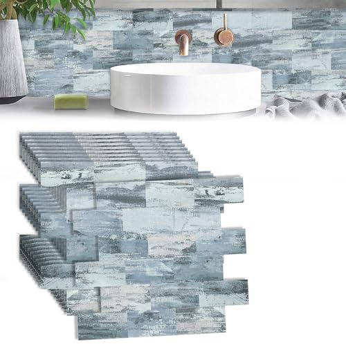 ACXIN Adesivi per piastrelle in PVC, autoadesivi, per bagno, cucina, bagno, lavabo, 10 fogli (34,3 x 29 cm, mimetica oceanica)