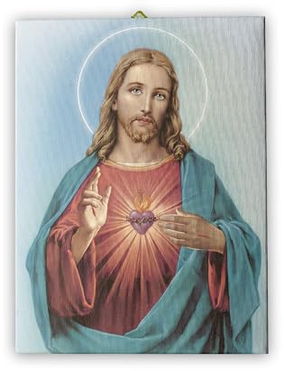 Fratelli Bonella | Tela pittorica Sacro Cuore di Gesù f.to 20x25 cm | Made in Italy