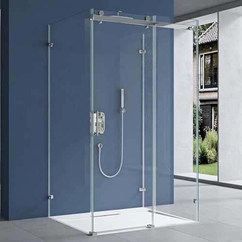 doporro U-Form Duschkabine 70x100x195cm Duschabtrennung mit Schiebetür inkl. Duschtasse Weiß ESG-Sicherheitsglas Klarglas 4-Punktbefestigung inkl. Easy-Clean-Beschichtung Ravenna17-2UK