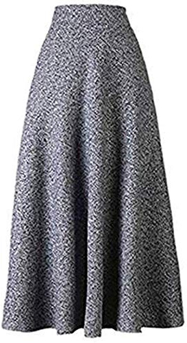 BININBOX Gonna a Trapezio in Lana Donna Lunga A-Linea Vita Alta Vintage Autunno Inverno (Grigio, XL)