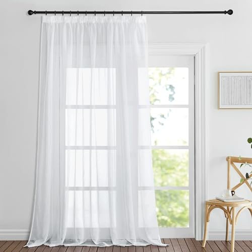 PONY DANCE Extra breite Gardinen mit Kräuselband Vorhang Weiß Transparent | 1er Set,H160 x B280 cm,Wohnzimmer Vorhang Durchsichtig,Extra breite Voile Gardinen für Schienensystem,Sanfte Lichtfilterung