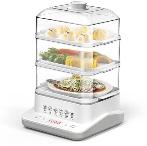 Vaporera De Alimentos De 3 Niveles, Caja De Vapor Eléctrica De 18L/24L con Rejilla De Vapor De Acero Inoxidable, Cestas Apilables Multifuncionales, 6 Modos De Cocción Preestablecidos, Cestas Apilables