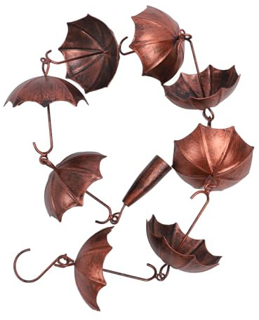 HEEPDD Umbrella Rain Chain Set, 3.28ft Copper Plated Rain Chain for Gutters with Adapter, Umbrella Rain Chain Cups to Replace Gutter Downspout, Divert Water and Home Display, 8 Cups