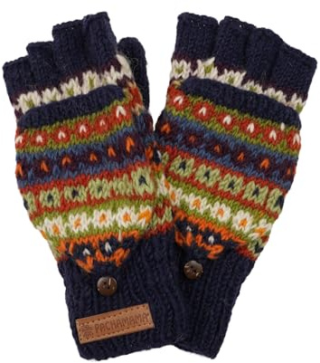 Pachamama Fingerlose Damenhandschuhe, Wolle, handgestrickt, gestreift, blau, mehrfarbig, Einheitsgröße, handgefertigt, extra warm, Fair Trade, Blau/mehrfarbig, Einheitsgröße