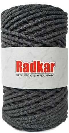 Radkar Baumwollkordel, 3-4 mm, mit Polyester kern, 100 m, Häkelgarn, Makramee, Baumwollschnur (Dunkelgrau)