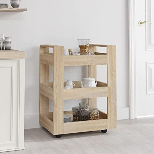 TEHTX7 Servierwagen, Barwagen, Küchenwagen, Getränkewagen, für Küche, Bar, Esszimmer Sonoma-Eiche 60x45x80 cm Holzwerkstoff