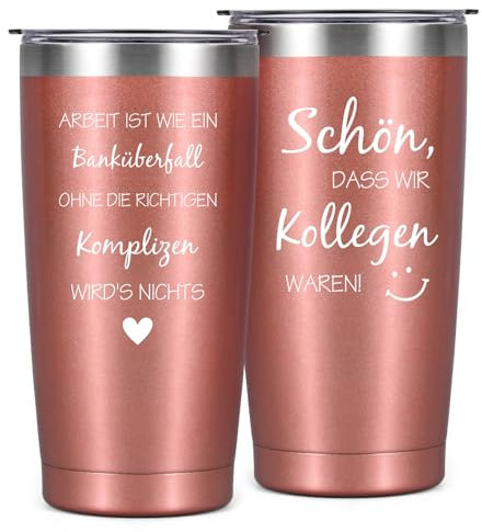 Livole Kollegin Geschenk, Weihnachtsgeschenke Kollegin - Arbeit ist wie ein Banküberfall ohne die richtigen Komplizen wird’s nichts - Beste Kollegin Geschenke, 20oz 600ml Kaffeebecher to go Thermo