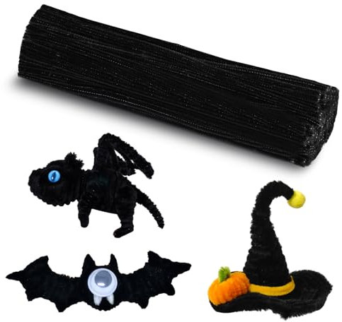 Bamru 60 Stück schwarze Pfeifenreiniger, Pfeifenreiniger mit Chenille-Stiel, Kunst-Pfeifenreiniger für kreative Heimdekorationsbedarf, Pfeifenreiniger zum Basteln zu Weihnachten und Valentinstag
