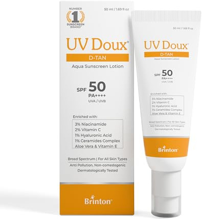 Brinton UV Doux Aqua - Loción de protección solar SPF 50 PA++++ | Protección de amplio espectro | Fórmula hidratante con niacinamida y vitamina C, 50 ml (paquete de 1)