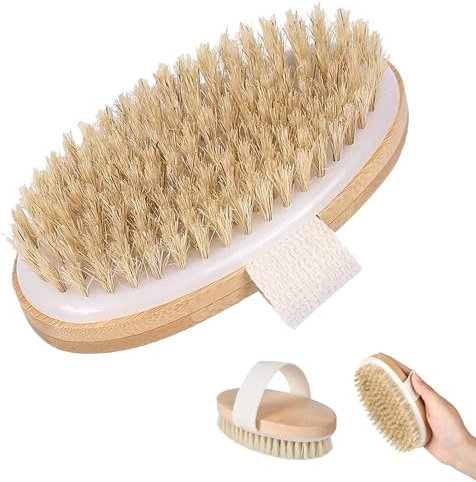 Spazzola Corpo a Secco Setole Naturali, Dry Brushing, Spazzola Anticellulite, Setole Naturali di Cinghiale per Esfoliazione e Massaggio, Riduzione Cellulite e Miglioramento Circolazione, Ergonomica