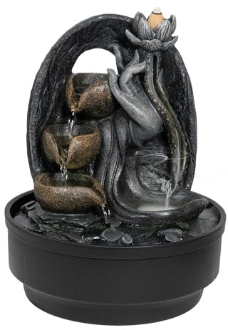 LEMODO Zimmerbrunnen mit Räucherwasserfall für Rückfluss Räucherkegel, Tischbrunnen mit LED-Beleuchtung, Zierbrunnen “Lotus” mit Wasserfall, Wasserbrunnen für Zuhause, Kaskadenbrunnen als Zimmer Deko