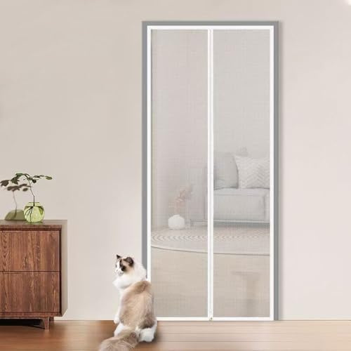 Haustier-Fliegengitter For Türen, 100 X 220 Cm, Schutz Vor Kratzern For Katzen Und Haustiere, Fliegengittertür Mit Reißverschluss, Netzvorhang, Katzenresistentes Netzgewebe For Wohnzimmer, Schlafzimme
