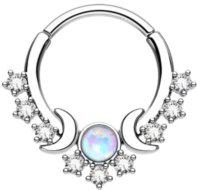 CM Crareesi Mania Septum Piercing Schmuck 16G Mond Septum Ring Daith Piercing Schmuck 316L Edelstahl Opal Helix Daith Ohrringe für Frauen