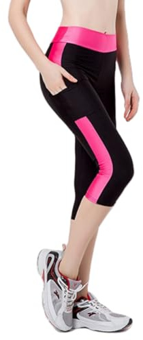 Gym Shorts for Women, High Waisted Tummy Control Yoga Shorts with Side Pockets, Stretchy Butt Lift Workout Athletic Leggings, Quick Dry Cropped Trousers for Sport Yoga Running Fitness Dance Pilates