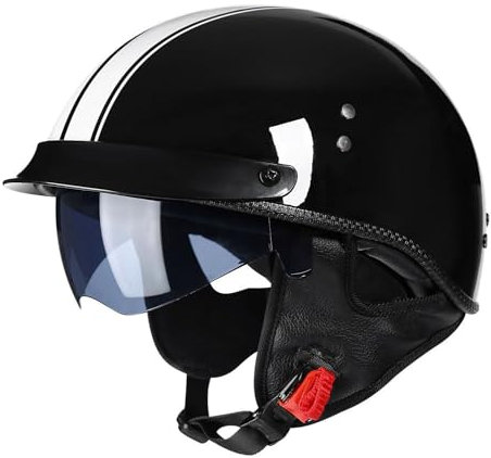 Mezzo Casco Jet Caschi Moto Retrò Casco Scodella Portatile DOTECE Omologato Mezzo Elmetto da Moto Retrò con Pare-soleil Rétractable per Uomo Donna Biker Cruiser Scooter Touring B,L=59~60cm
