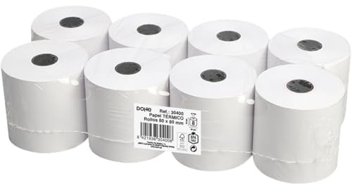 Dohe - Rouleaux Papier Thermique 80x80 mm (8 u.) - Mandrin ⌀12 mm, Longueur 51 m, Tickets pour Terminaux de Paiement, Caisses Enregistreuses, Imprimantes POS et EPOS, Épaisseur 60 g/m², Sans BPA