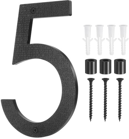 sourcing map Numero civico galleggiante, 20,3 cm, nero, moderno, numero 5 in ABS, con accessori di montaggio per casa, porta, fattoria, strada