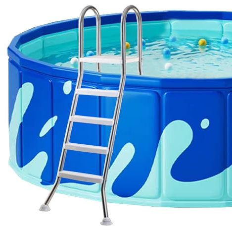 BOTOWI Escalera de Piscina para Piscina elevada, 33/43/52 Pulgadas de Altura Escalera de Piscina versátil con Marco de Acero Inoxidable con peldaños de Doble Cara de plástico de Alta Resistencia,52in