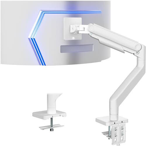 VIVO Robuster Aluminium-Monitorspannarm, Premium-Schreibtischhalterung, bis zu 49 Zoll Bildschirme, weiß, STAND-V101VW