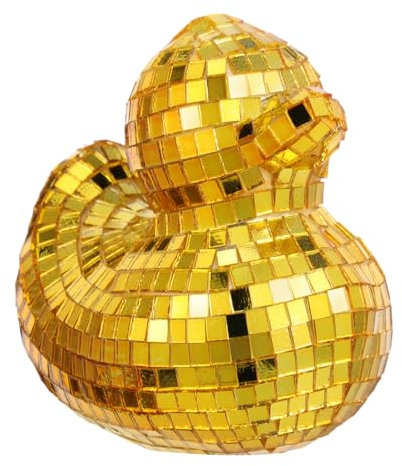 Veemoon Canard Décoration avec Boule Disco Réfléchissante Sculpture de Canard Verre pour Table Basse ou Étagère Objet Décoratif Original