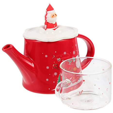 Ciieeo Teiera in Ceramica Natalizia Tazza Da Tè in Set Da Tè Vintage Per Bere Casa Ufficio Picnic Regalo Per Natale